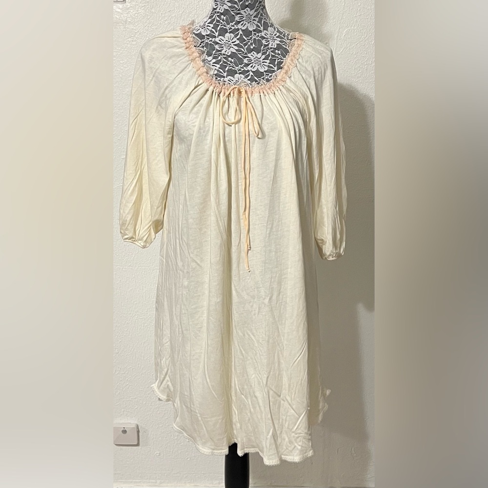 Only Hearts Vintage Cream Long Sleeve Gown Night Dress Lace Trim Organic Cotton